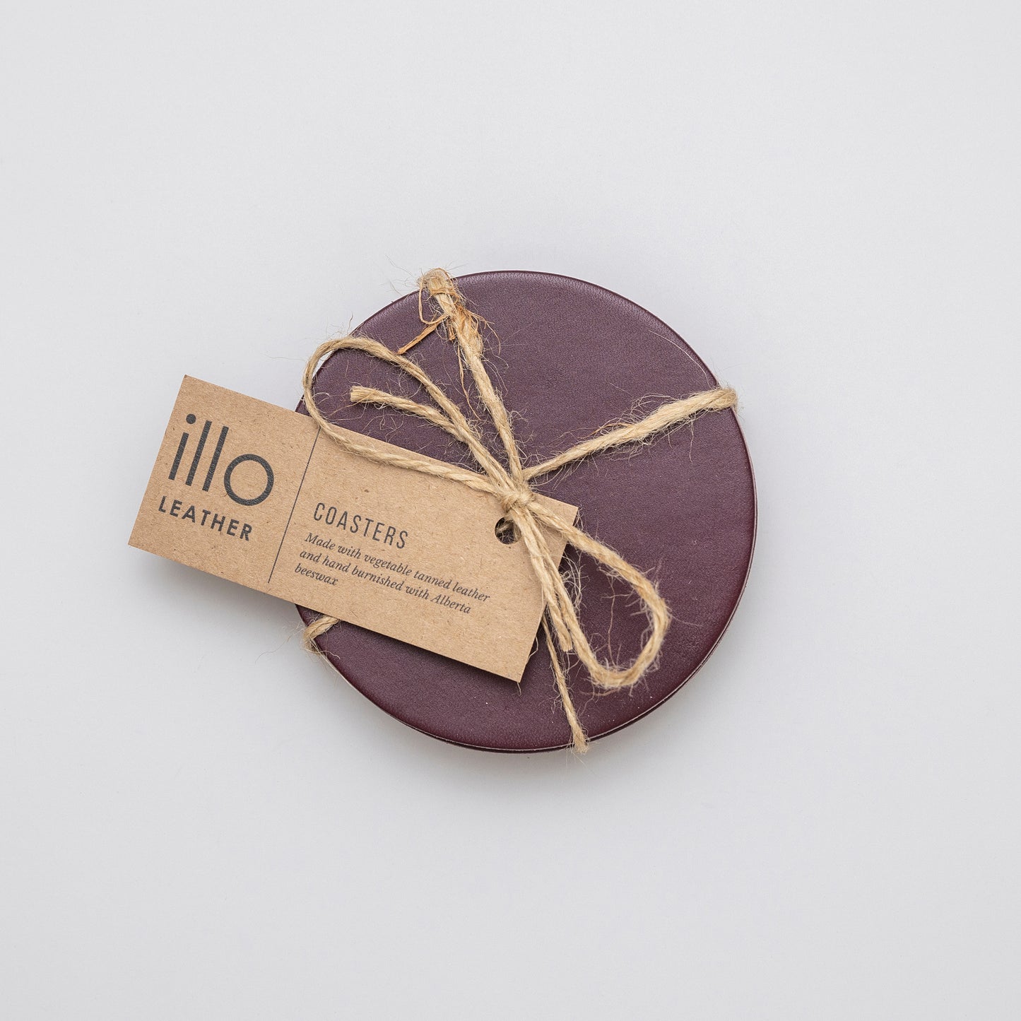 Set of 4 Leather Coasters, Eggplant