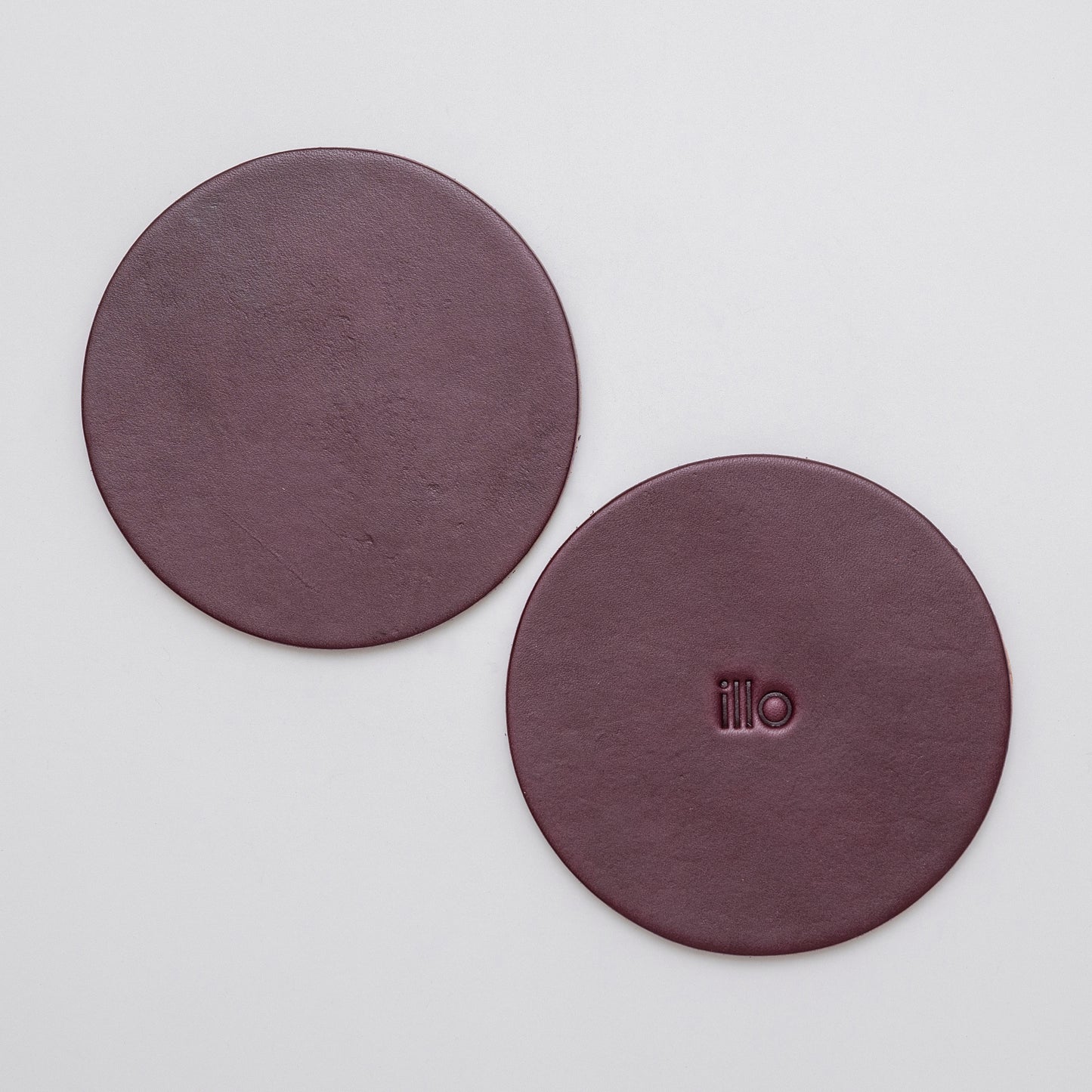 Set of 4 Leather Coasters, Eggplant