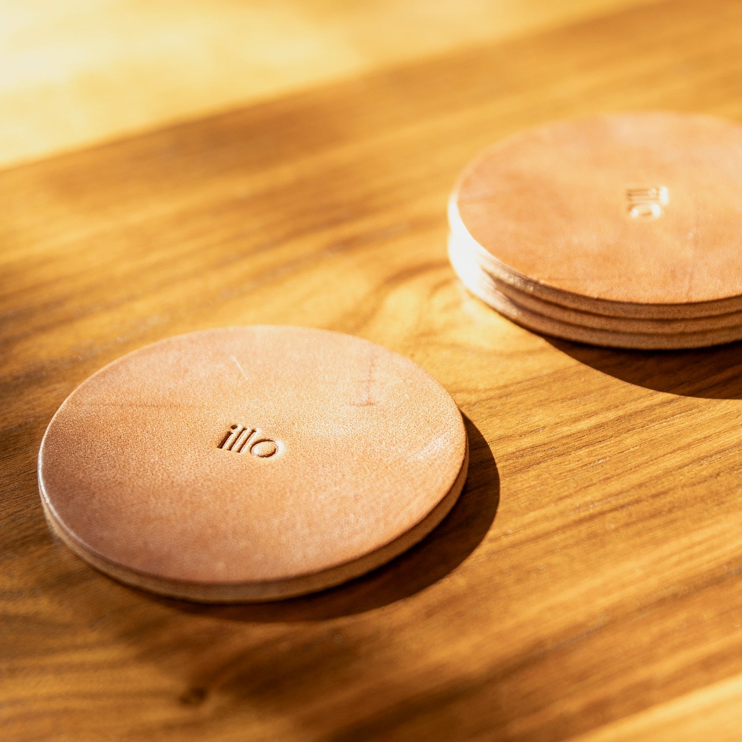 Set of 4 Leather Coasters, Russet