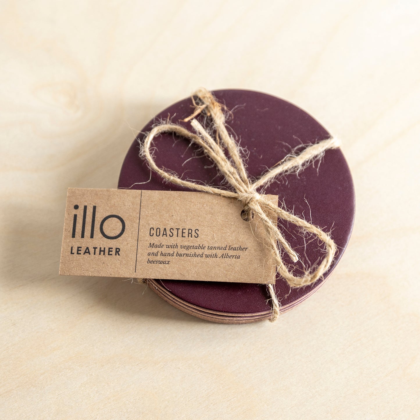 Set of 4 Leather Coasters, Eggplant