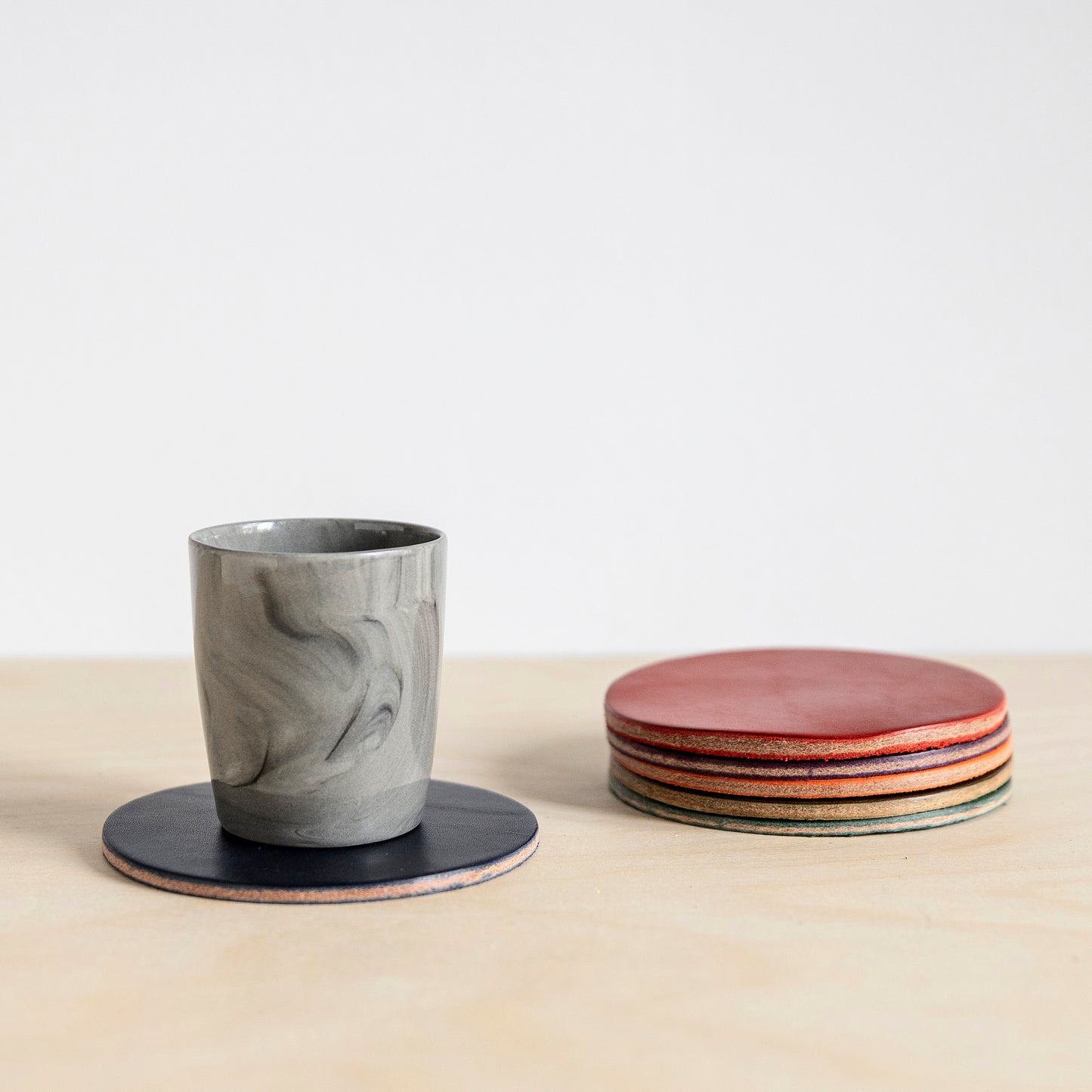 Set of 4 Leather Coasters, Zucchini