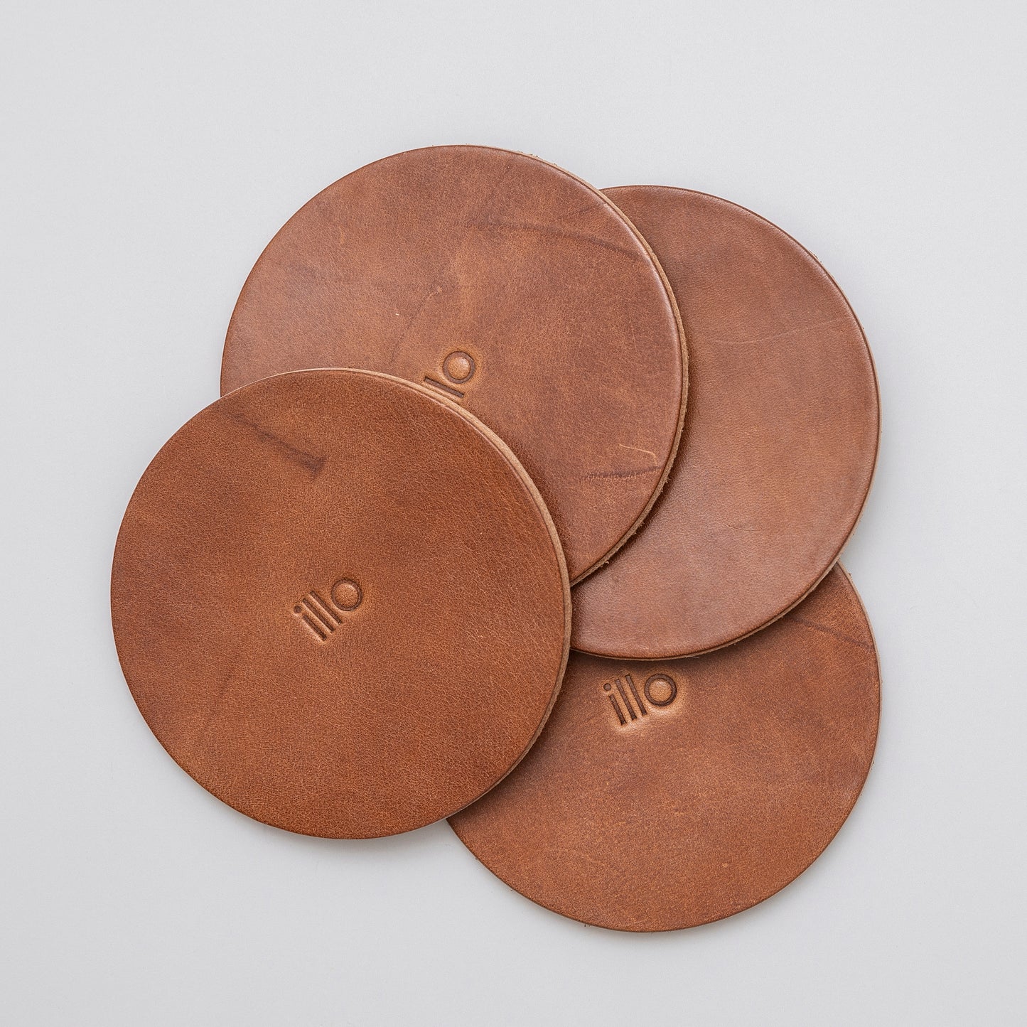 Set of 4 Leather Coasters, Brown