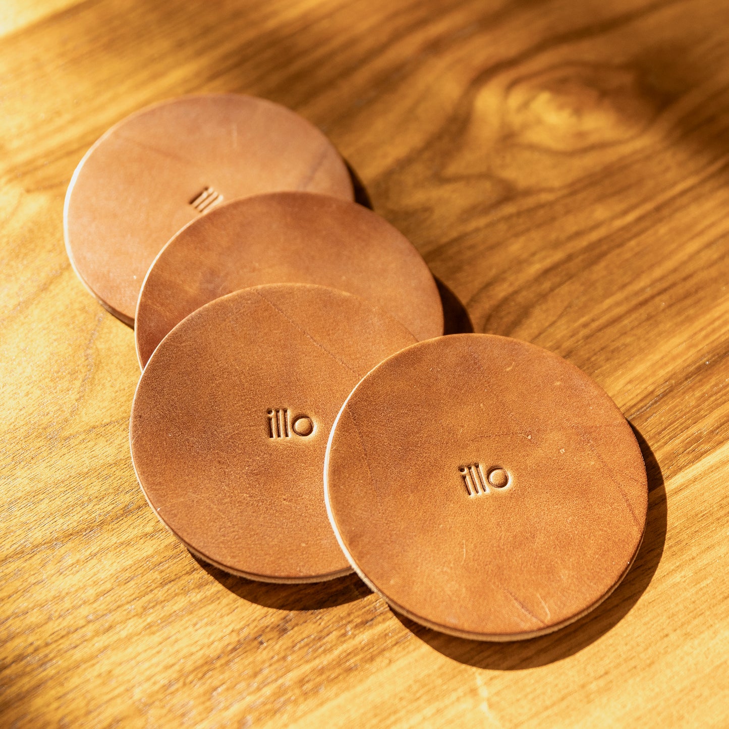 Set of 4 Leather Coasters, Brown