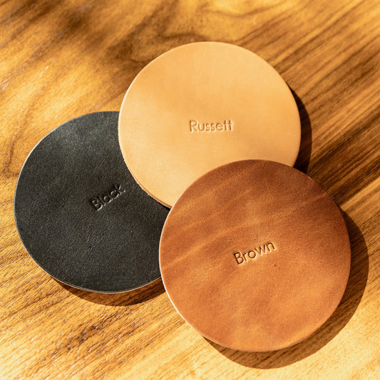 Set of 4 Leather Coasters, Black