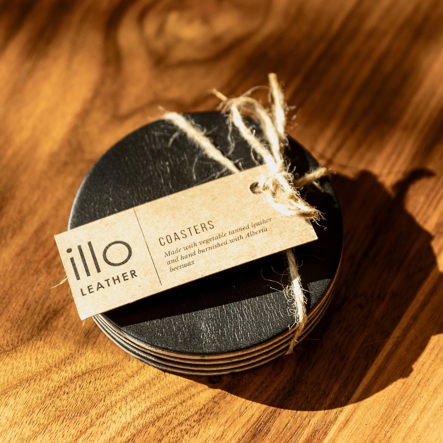 Set of 4 Leather Coasters, Black